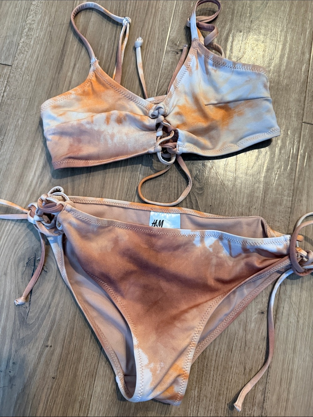 H&M Rust & Cream Tie-Dye Lace-Up Bikini